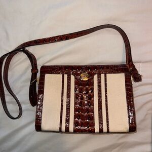 Brahmin Alonna Crossbody Natural Mainsail/Canvas & Croc Leather/White-Brown